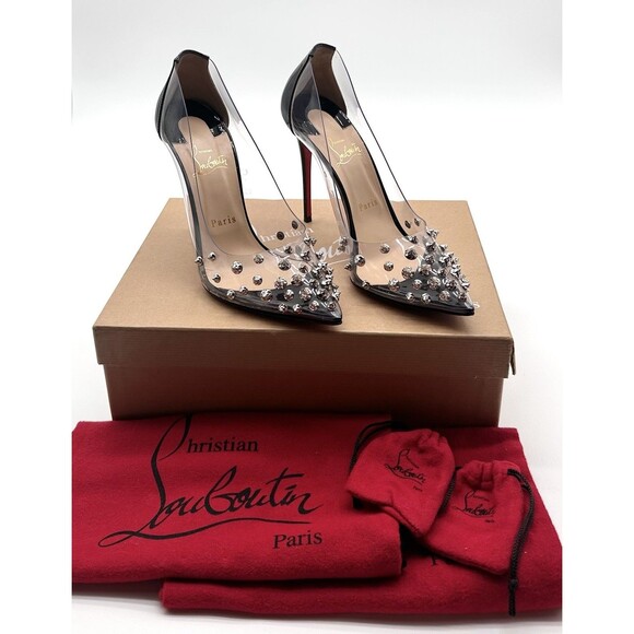 Christian Louboutin Patent PVC Collaclou 100 Pump Black High Heels EU38.5 US8.5 - Picture 2 of 14